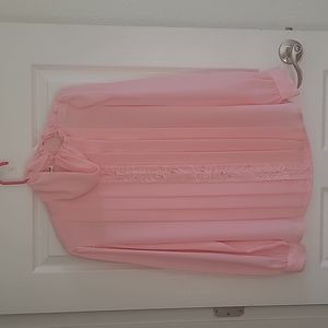 Pale Pink Vintage Pleated Turtleneck Blouse